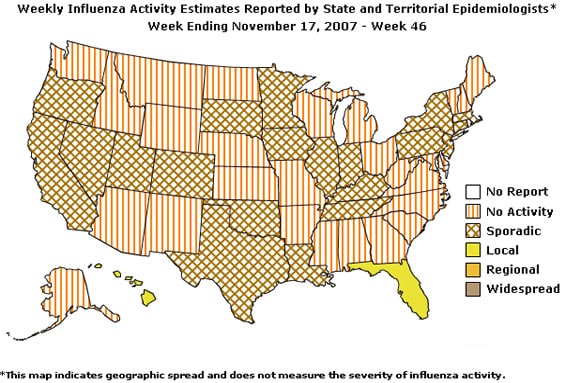 U. S. map for Weekly Influenza Activity