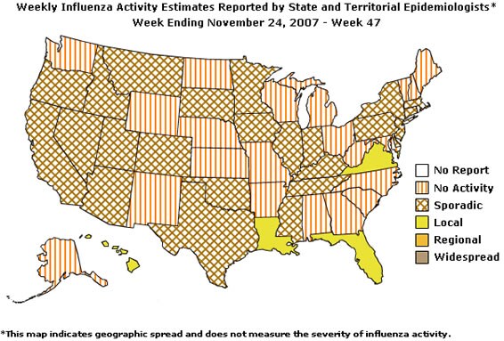 U. S. map for Weekly Influenza Activity
