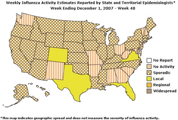U. S. map for Weekly Influenza Activity
