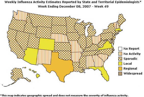 U. S. map for Weekly Influenza Activity