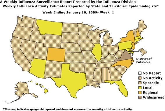U. S. map for Weekly Influenza Activity