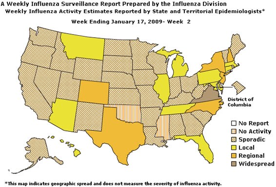 U. S. map for Weekly Influenza Activity
