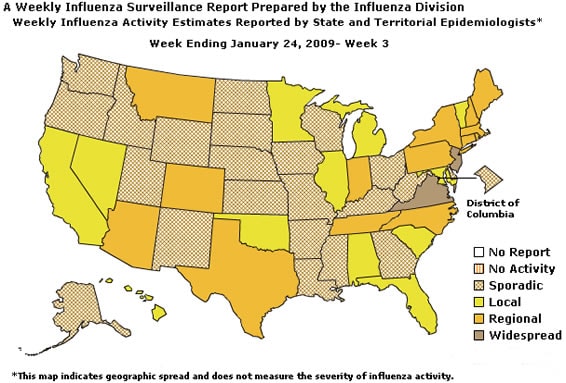 U. S. map for Weekly Influenza Activity
