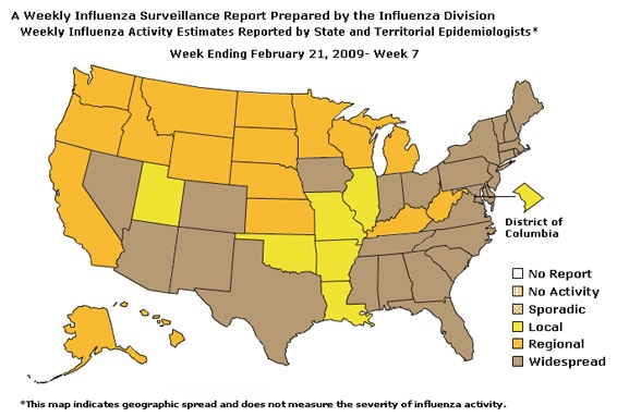 U. S. map for Weekly Influenza Activity