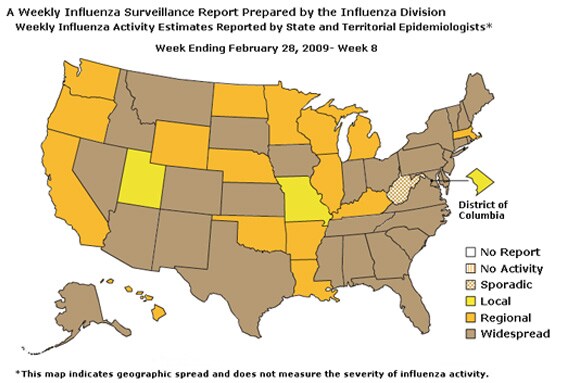 U. S. map for Weekly Influenza Activity