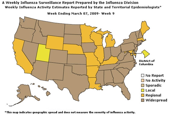U. S. map for Weekly Influenza Activity