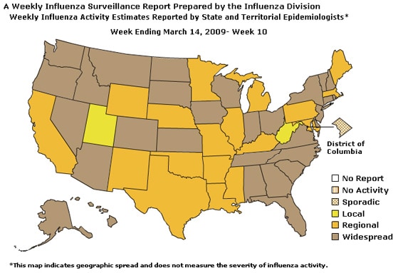 U. S. map for Weekly Influenza Activity