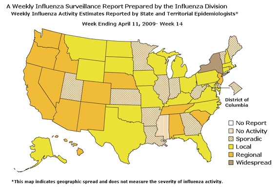 U. S. map for Weekly Influenza Activity