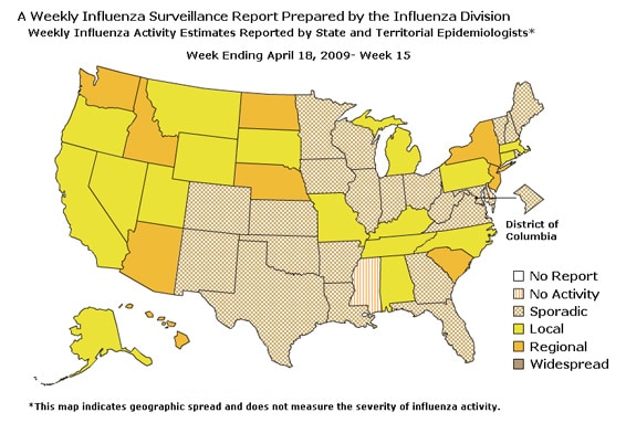 U. S. map for Weekly Influenza Activity