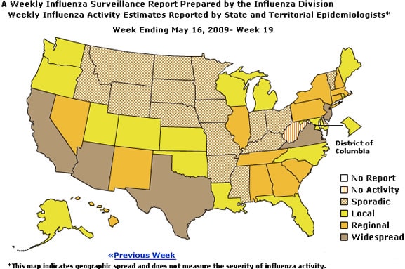 U. S. map for Weekly Influenza Activity