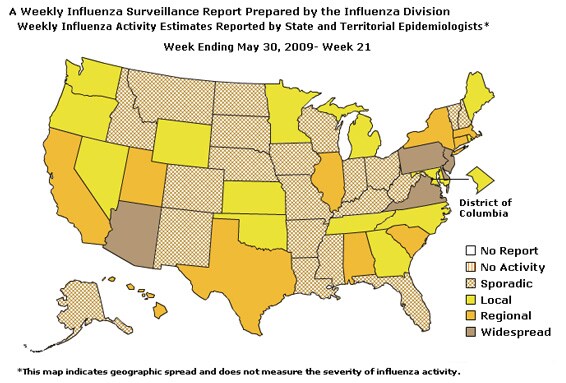 U. S. map for Weekly Influenza Activity