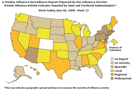 U. S. map for Weekly Influenza Activity
