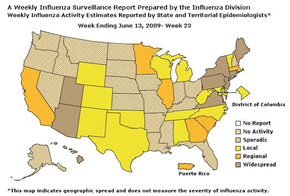 U. S. map for Weekly Influenza Activity