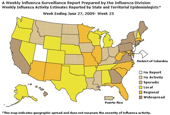 U. S. map for Weekly Influenza Activity