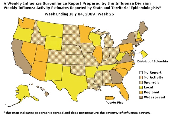 U. S. map for Weekly Influenza Activity