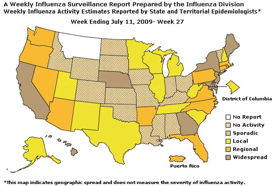 U. S. map for Weekly Influenza Activity