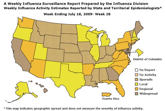 U. S. map for Weekly Influenza Activity