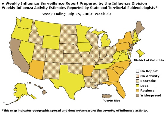 U. S. map for Weekly Influenza Activity