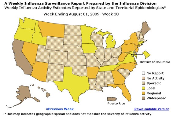 U. S. map for Weekly Influenza Activity