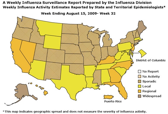 U. S. map for Weekly Influenza Activity