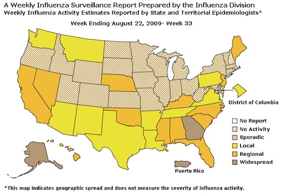 U. S. map for Weekly Influenza Activity