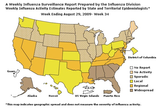 U. S. map for Weekly Influenza Activity