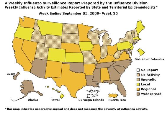 U. S. map for Weekly Influenza Activity