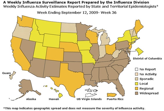 U. S. map for Weekly Influenza Activity