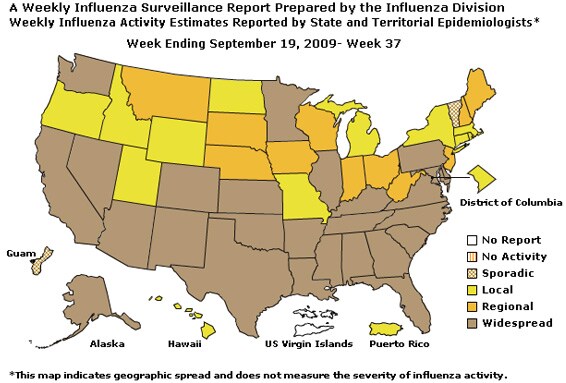 U. S. map for Weekly Influenza Activity
