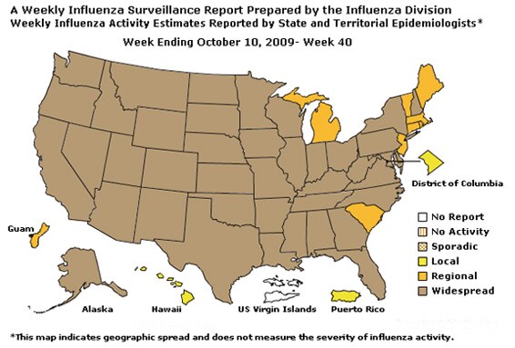 U. S. map for Weekly Influenza Activity