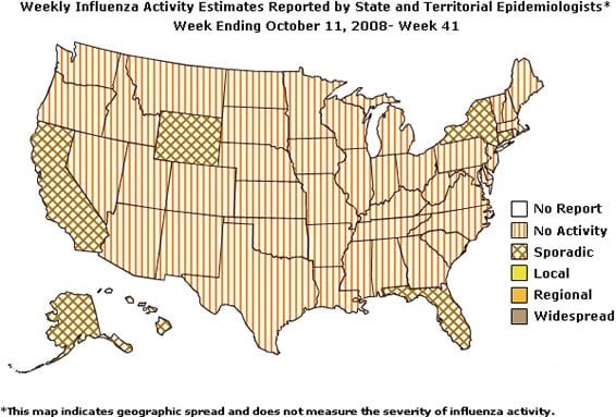 U. S. map for Weekly Influenza Activity
