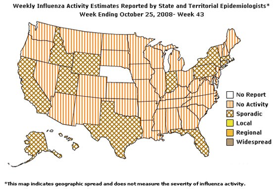 U. S. map for Weekly Influenza Activity