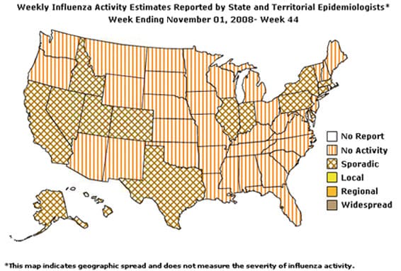 U. S. map for Weekly Influenza Activity