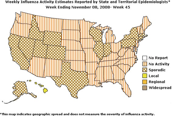 U. S. map for Weekly Influenza Activity