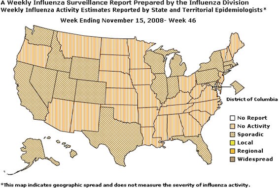 U. S. map for Weekly Influenza Activity