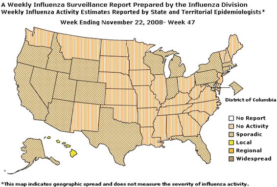 U. S. map for Weekly Influenza Activity