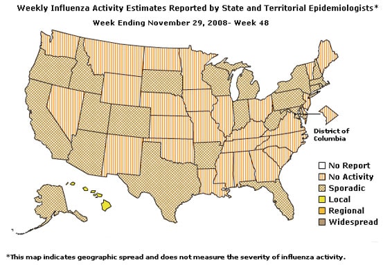 U. S. map for Weekly Influenza Activity