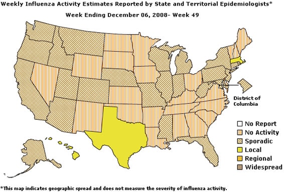 U. S. map for Weekly Influenza Activity