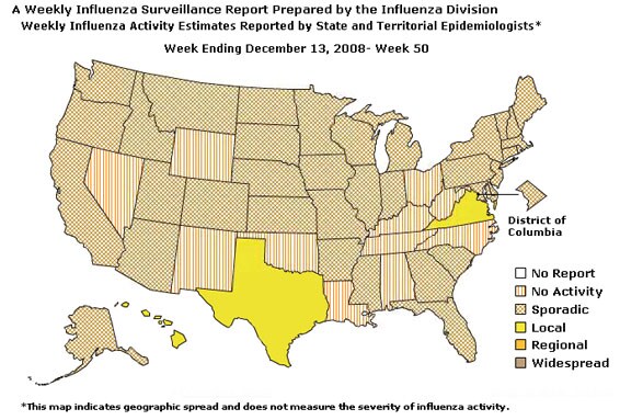 U. S. map for Weekly Influenza Activity