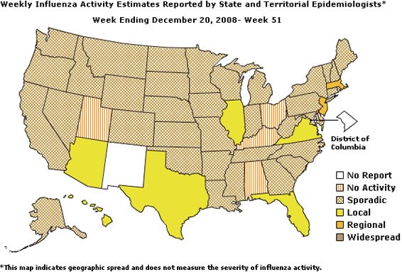 U. S. map for Weekly Influenza Activity