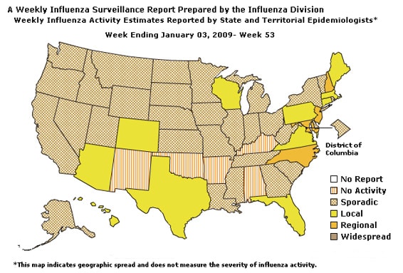 U. S. map for Weekly Influenza Activity