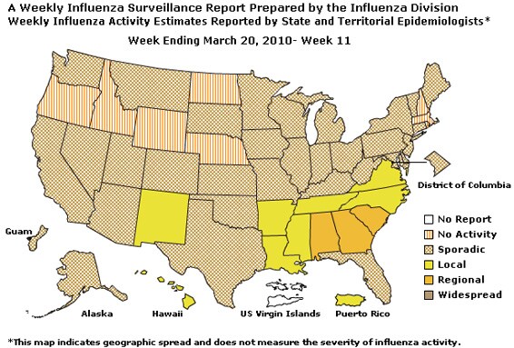 U. S. Map for Weekly Influenza Activity