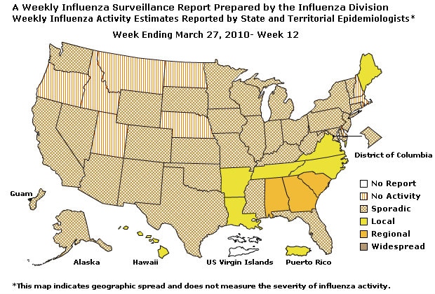 U. S. Map for Weekly Influenza Activity