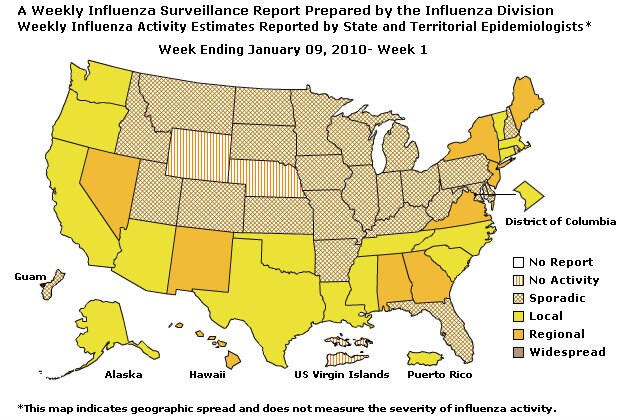 U. S. Map for Weekly Influenza Activity