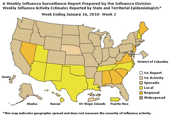 U. S. Map for Weekly Influenza Activity