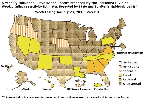 U. S. Map for Weekly Influenza Activity