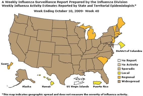 U. S. Map for Weekly Influenza Activity