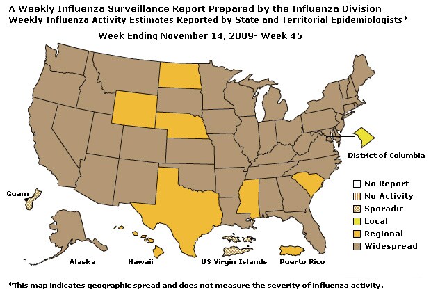 U. S. Map for Weekly Influenza Activity