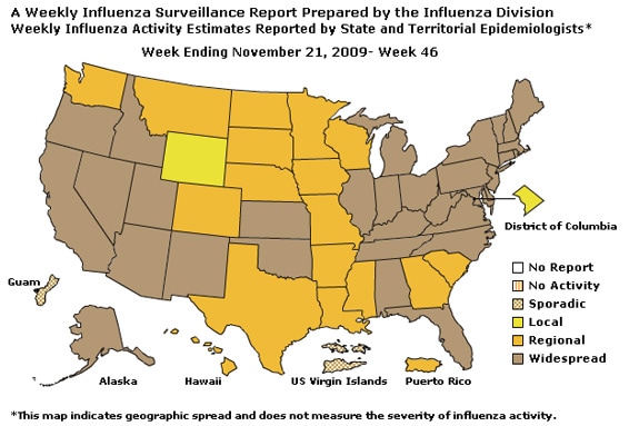 U. S. Map for Weekly Influenza Activity