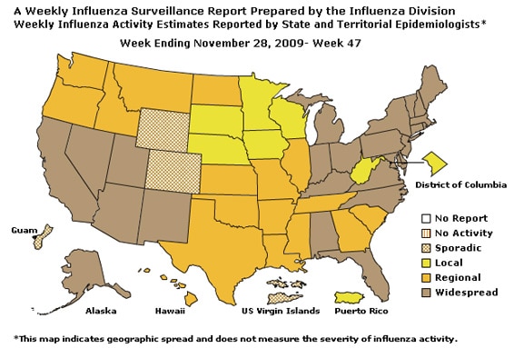 U. S. Map for Weekly Influenza Activity